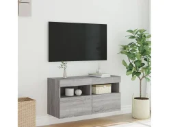 Móvel de parede p/ TV c/ luzes LED 80x30x40 cm sonoma PT827840^ Móvel De Tv