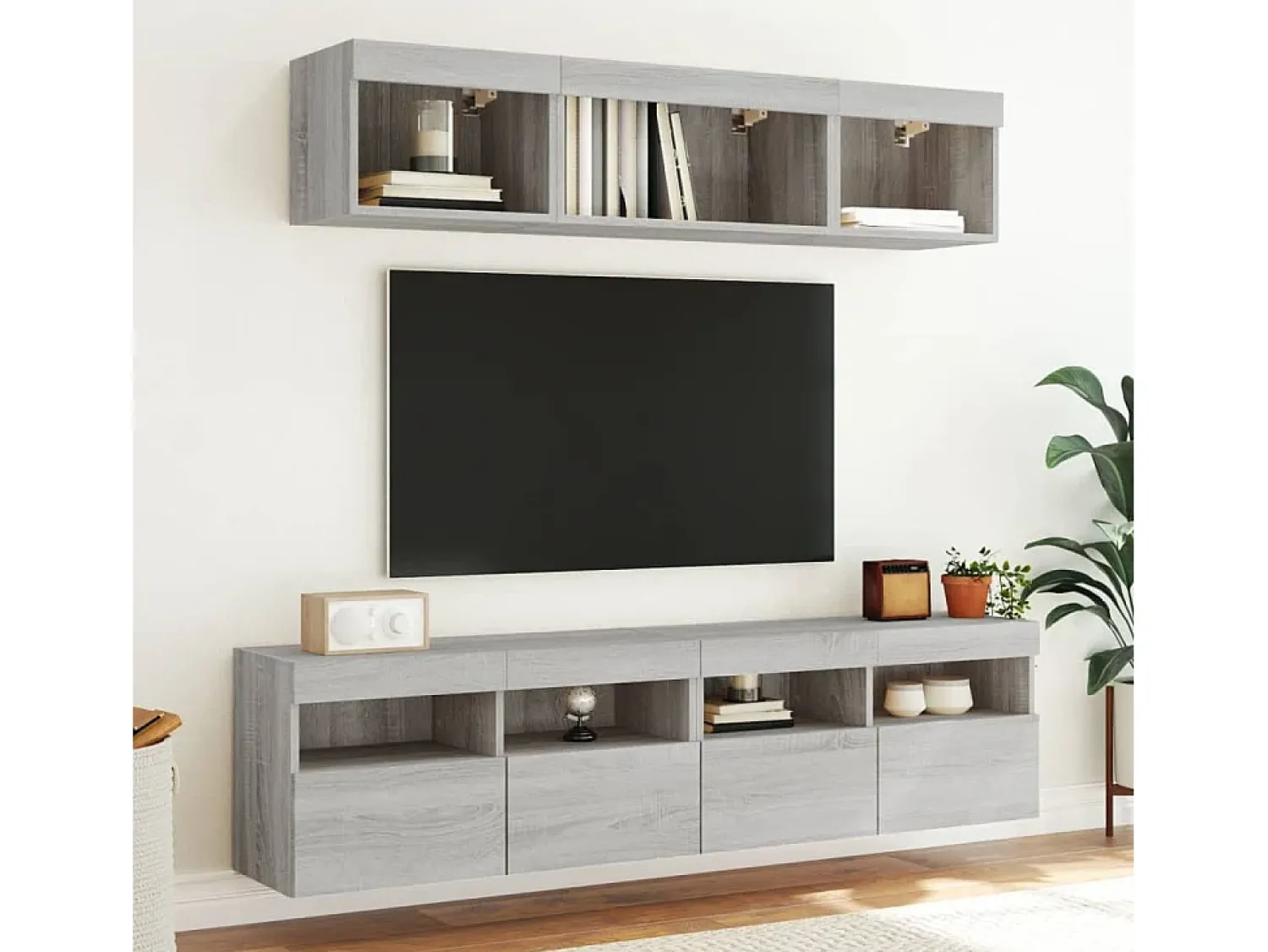 Móvel De Tv|vidaxl Móvel de parede p/ TV c/ luzes LED 80x30x40 cm sonoma Cinzento