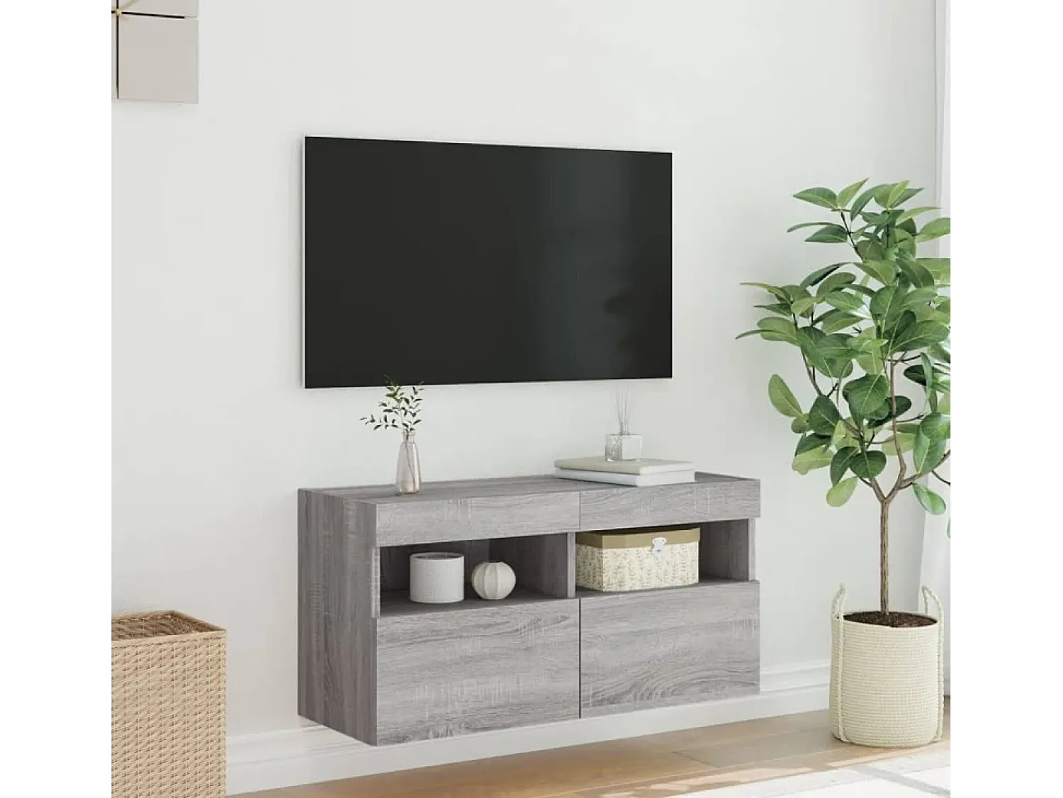 Móvel De Tv|vidaxl Móvel de parede p/ TV c/ luzes LED 80x30x40 cm sonoma Cinzento