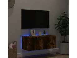 Móvel De Tv* Móvel de parede p/ TV c/ luzes LED 80x35x31 cm carvalho fumado PT286159 Castanho