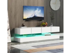 New Móvel de parede para TV, 130 × 33 × 15 cm, , com 2 armários, 4 gavetas e iluminação LED de 16 cores, para TVs de 55". Branco