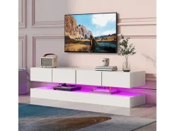 New Móvel de parede para TV, 130 × 33 × 15 cm, , com 2 armários, 4 gavetas e iluminação LED de 16 cores, para TVs de 55