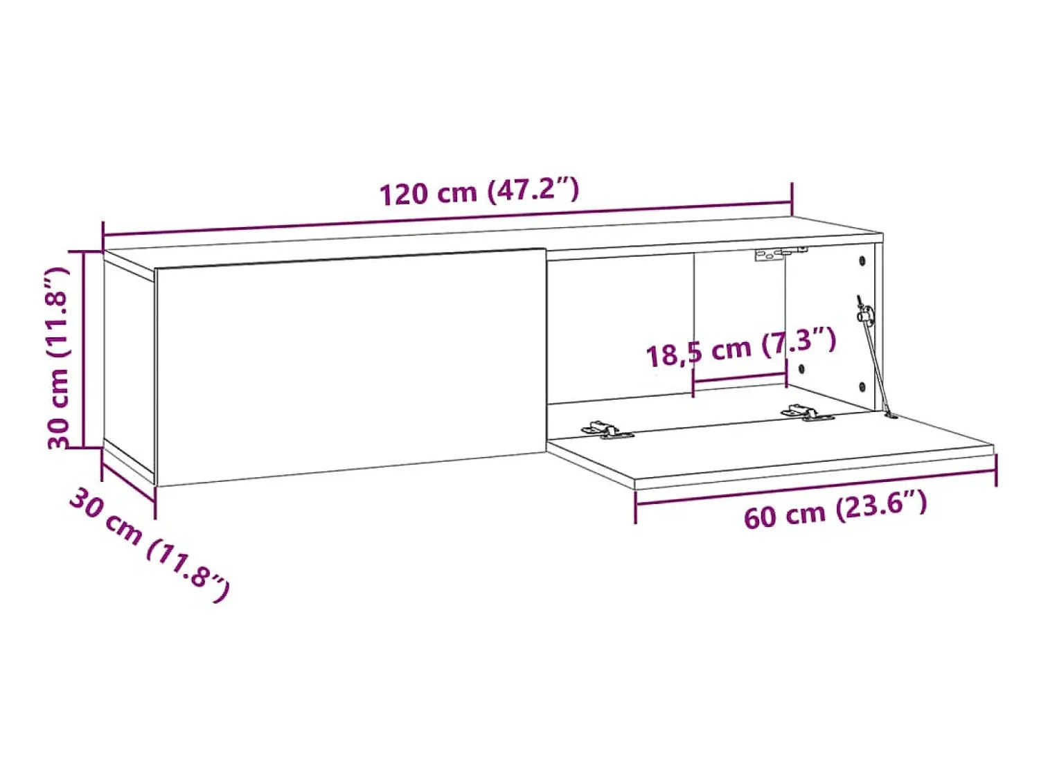 Móvel De Tv*Helloshop26 Móvel de parede para TV em carvalho fumado 120 x 30 x 30 cm madeira de engenharia castanha 02_0024280 Castanho