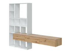Móvel De Tv|Dmora Móvel de parede Wausau, Conjunto de sala com 3 gavetas, Estante multiuso para sala, 226x28h173 cm, e Carvalho Nó Branco