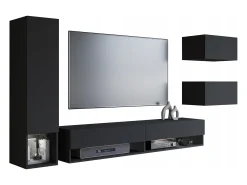Móvel De Tv* Móvel de sala moderno 4 peças – conjunto TV suspenso 180 cm com coluna e armários, grafite mate Preto