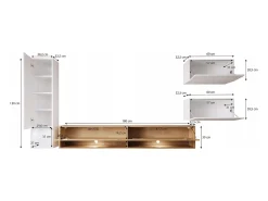 Móvel De Tv* Móvel de sala moderno 4 peças – conjunto TV suspenso 180 cm com coluna e armários, grafite mate Preto