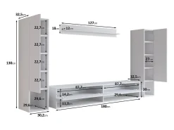 Móvel de sala moderno com LED – conjunto suspenso para sala 2 colunas + móvel de TV 180 cm + prateleira, carvalho wotan^ Móvel De Tv