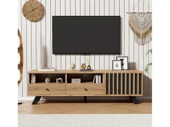 Merax Móvel de TV - 150 x 38 x 44 cm - com 2 gavetas + 1 porta - adequado para TVs de 60 polegadas - aglomerado - natural Natural claro