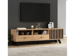 Merax Móvel de TV - 150 x 38 x 44 cm - com 2 gavetas + 1 porta - adequado para TVs de 60 polegadas - aglomerado - natural Natural claro