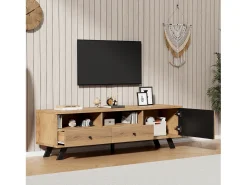 Merax Móvel de TV - 150 x 38 x 44 cm - com 2 gavetas + 1 porta - adequado para TVs de 60 polegadas - aglomerado - natural Natural claro