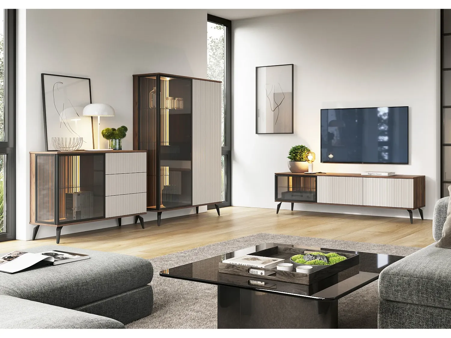 Móvel de TV : caxemira/ Noz de Vármia , 180 x 50 x 39 cm^ Móvel De Tv