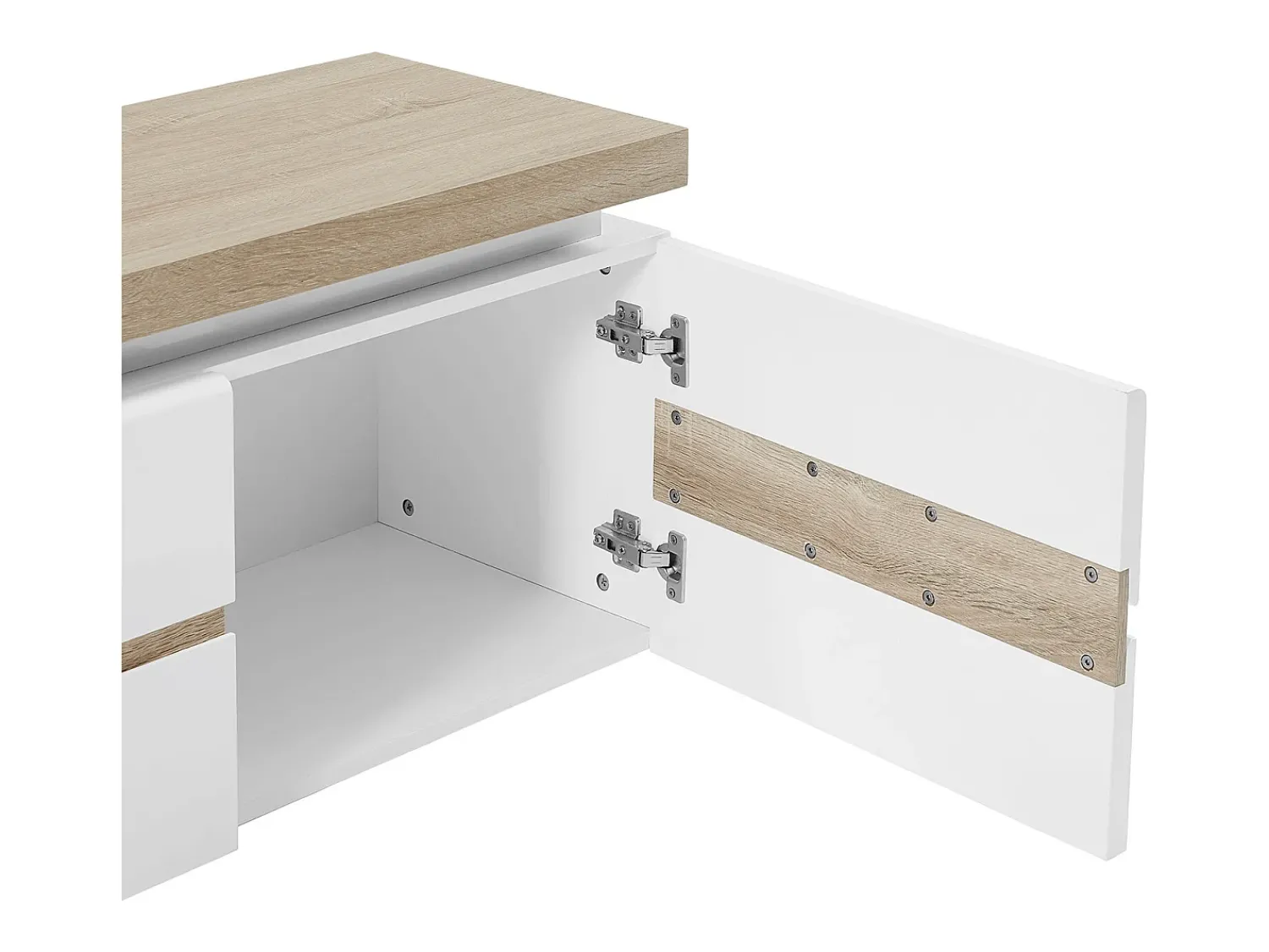 Vente-unique Móvel de TV, 2 portas e 2 nichos com LEDs em MDF lacado a branco e natural VADEMOSA^ Móvel De Tv