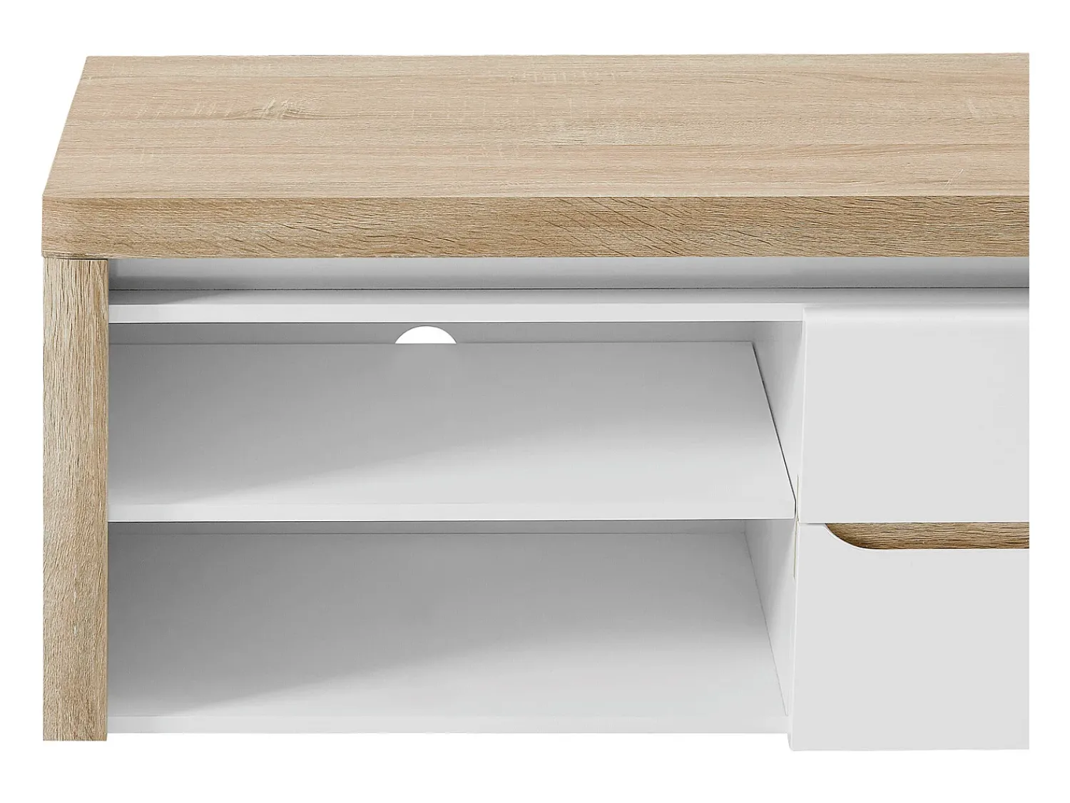 Vente-unique Móvel de TV, 2 portas e 2 nichos com LEDs em MDF lacado a branco e natural VADEMOSA^ Móvel De Tv