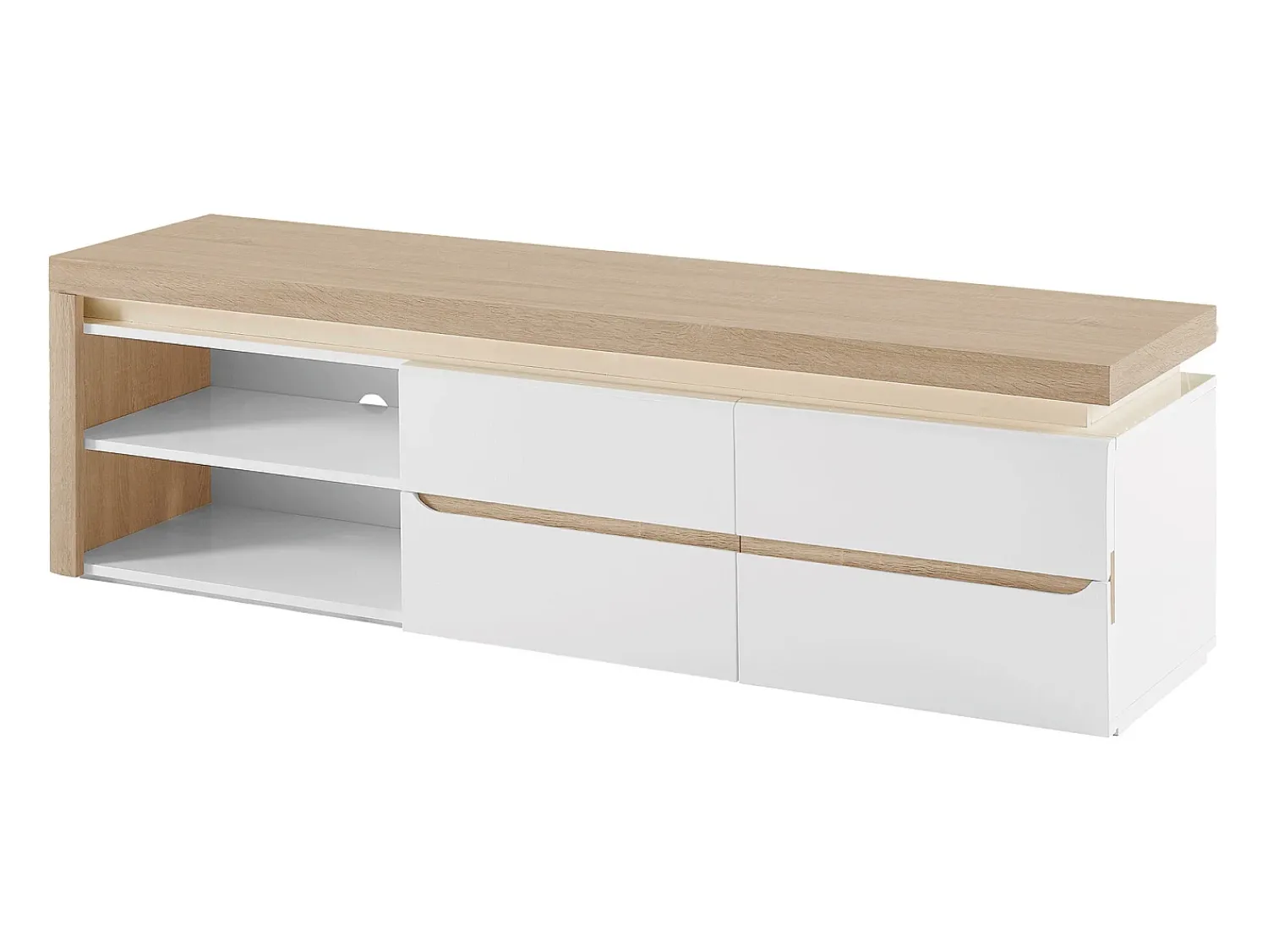 Vente-unique Móvel de TV, 2 portas e 2 nichos com LEDs em MDF lacado a branco e natural VADEMOSA^ Móvel De Tv