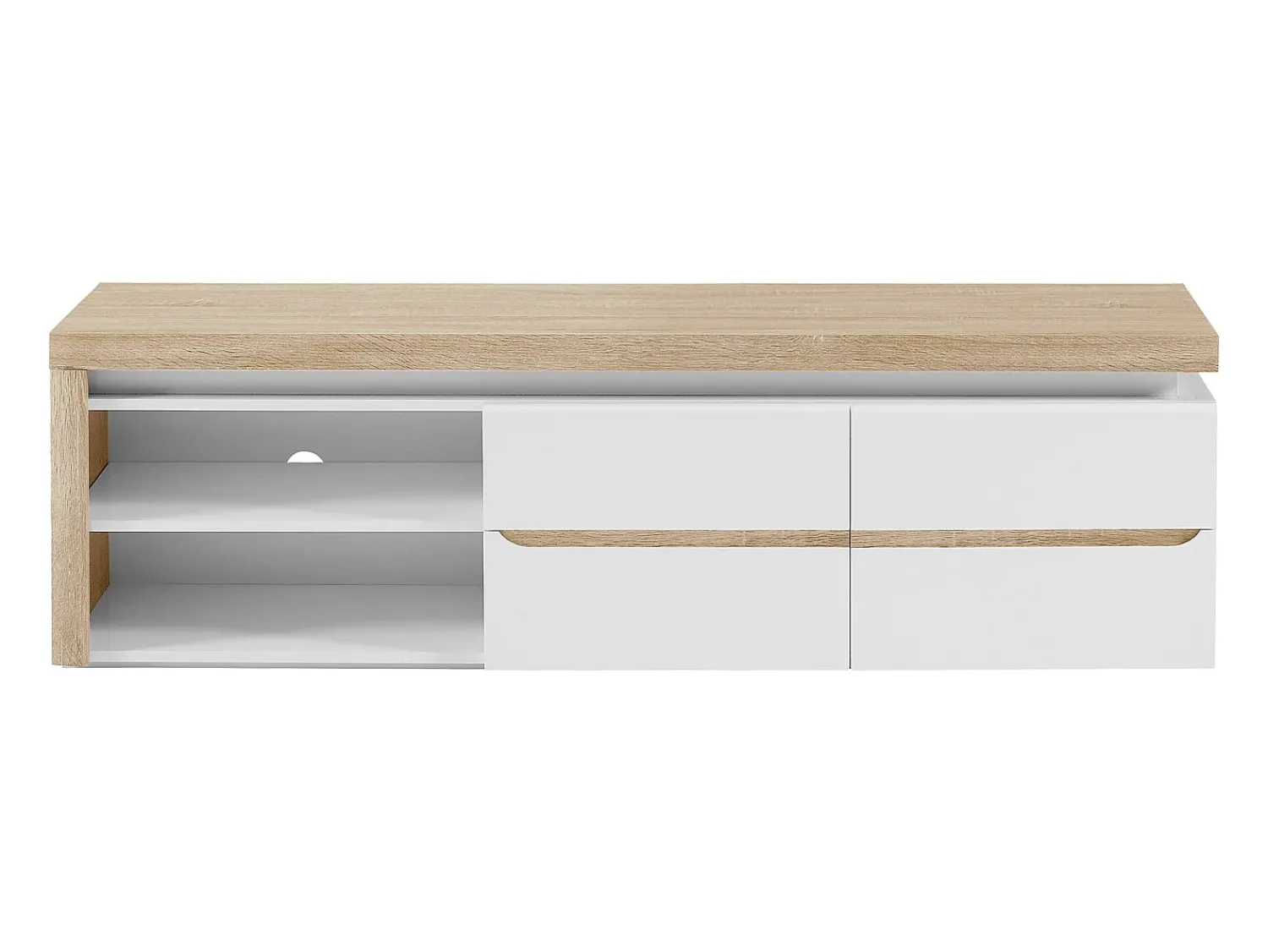 Vente-unique Móvel de TV, 2 portas e 2 nichos com LEDs em MDF lacado a branco e natural VADEMOSA^ Móvel De Tv