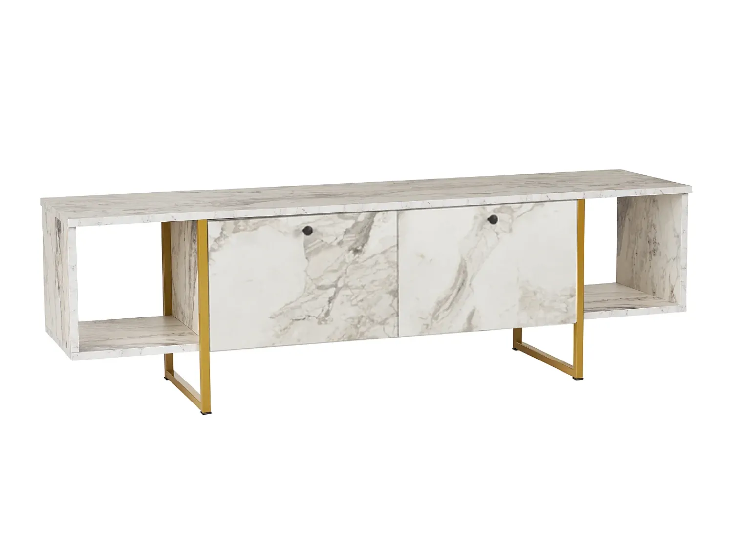 Móvel De Tv|Vente-unique Móvel de TV 2 portas e 2 prateleiras - Efeito mármore e dourado - DERANA Branco