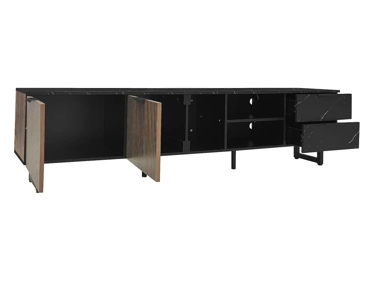 Móvel De Tv| Móvel de TV 200 x 38 x 50 cm, portas em madeira escura, LED ajustável, 2 portas e 2 gavetas Preto