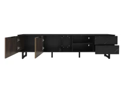Móvel De Tv| Móvel de TV 200 x 38 x 50 cm, portas em madeira escura, LED ajustável, 2 portas e 2 gavetas Preto