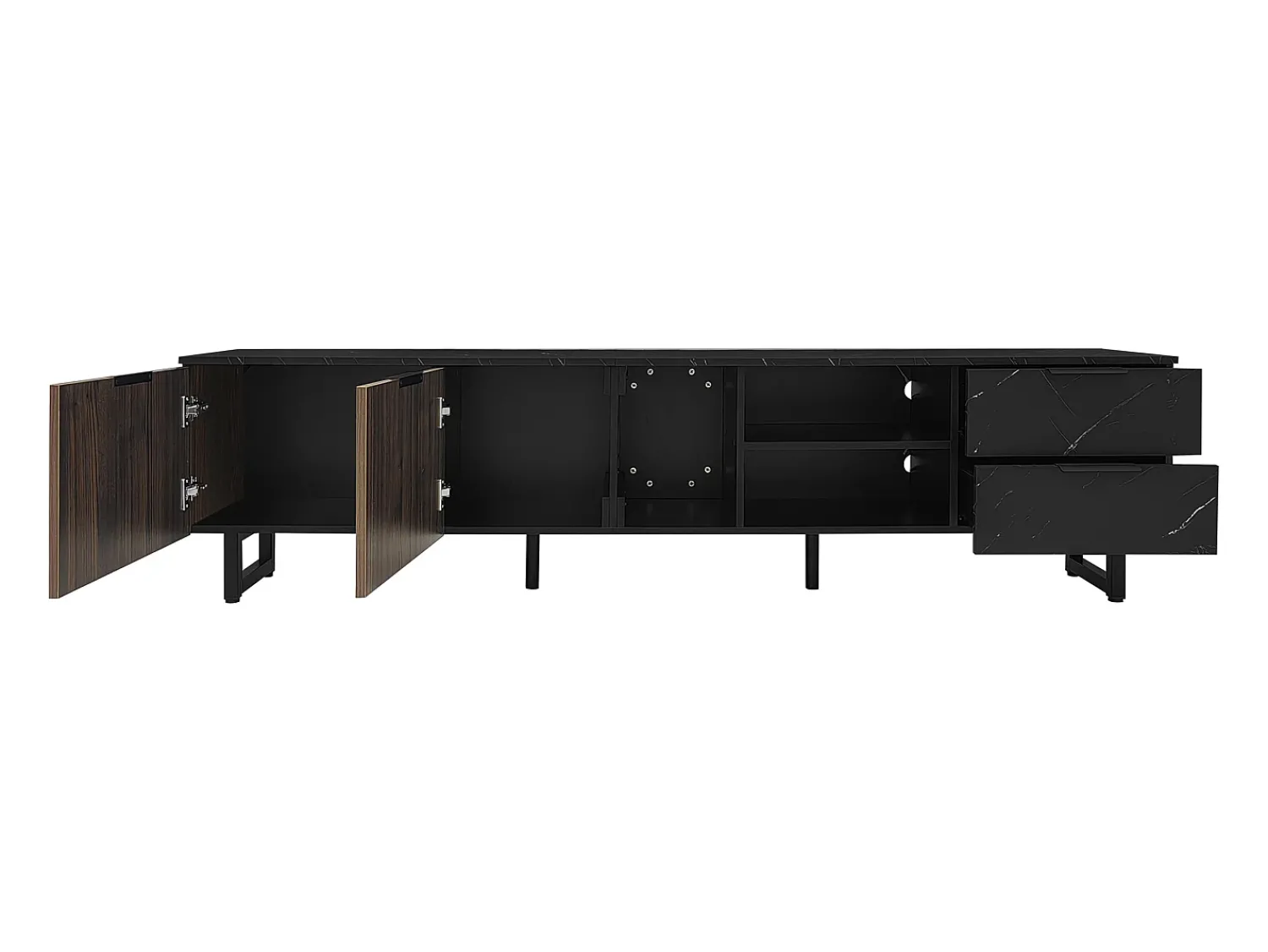 Móvel De Tv| Móvel de TV 200 x 38 x 50 cm, portas em madeira escura, LED ajustável, 2 portas e 2 gavetas Preto