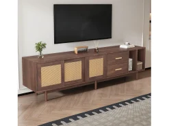 Móvel De Tv|Merax Móvel de TV baixo - 190 x 40 x 52 cm - com 3 portas + 2 gavetas - para TVs de 75 polegadas - MDF - Marrom Castanho