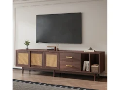 Móvel De Tv|Merax Móvel de TV baixo - 190 x 40 x 52 cm - com 3 portas + 2 gavetas - para TVs de 75 polegadas - MDF - Marrom Castanho