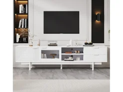 Móvel De Tv| Móvel de TV baixo, com 200 cm de comprimento, 2 portas e 2 gavetas, para sala de jantar ou sala de estar, . Branco