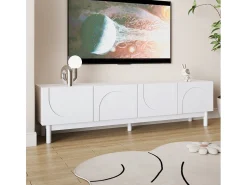 Merax Móvel de TV baixo com 4 portas curvas em forma de onda - 169 x 34 x 45 cm - MDF + aglomerado -^ Mesa De Centro