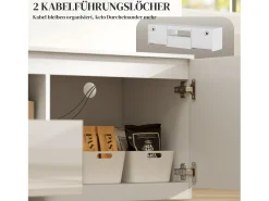 Móvel De Tv| Móvel de TV baixo com 2 portas, gaveta, 160 cm de comprimento, Branco