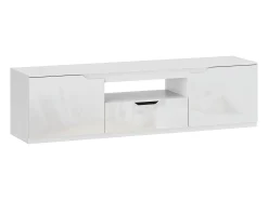 Móvel De Tv| Móvel de TV baixo com 2 portas, gaveta, 160 cm de comprimento, Branco