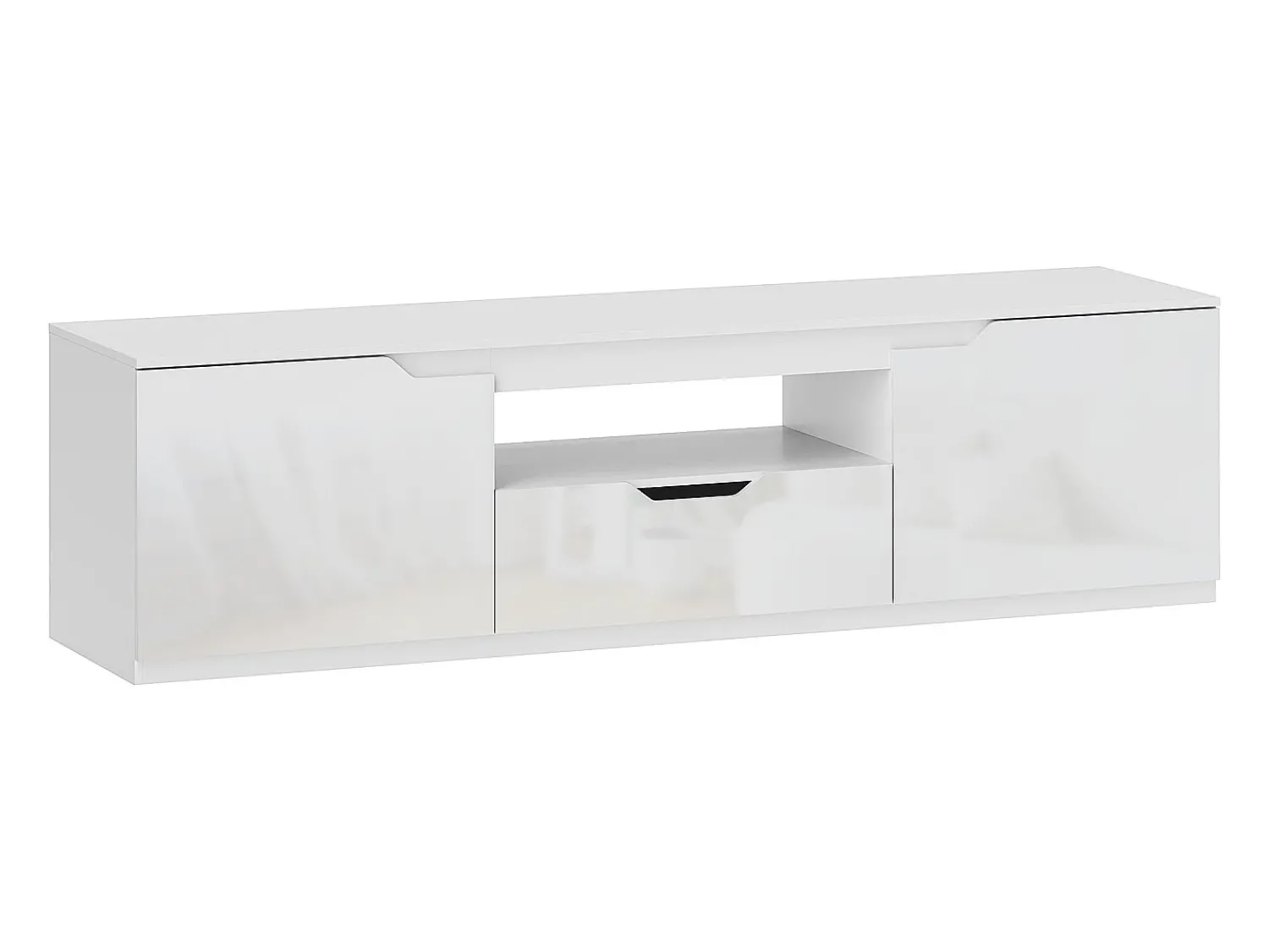 Móvel De Tv| Móvel de TV baixo com 2 portas, gaveta, 160 cm de comprimento, Branco