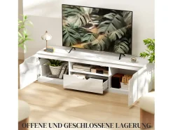 Móvel De Tv| Móvel de TV baixo com 2 portas, gaveta, 160 cm de comprimento, Branco