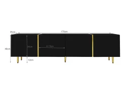 Móvel de TV baixo com 4 portas, móvel de TV com armazenamento, superfície de alto brilho, pés dourados,^ Móvel De Tv