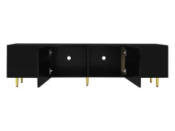 Móvel de TV baixo com 4 portas, móvel de TV com armazenamento, superfície de alto brilho, pés dourados,^ Móvel De Tv