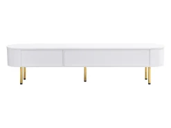 Móvel De Tv* Móvel de TV baixo com gavetas, puxadores e pés dourados, cantos arredondados, 174 x 35 x 41 cm, Branco