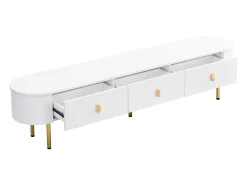 Móvel De Tv* Móvel de TV baixo com gavetas, puxadores e pés dourados, cantos arredondados, 174 x 35 x 41 cm, Branco