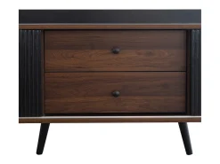 Móvel De Tv| Móvel de TV baixo com gavetas, Móvel de TV moderno com duas portas de correr, cor preta e madeira Preto