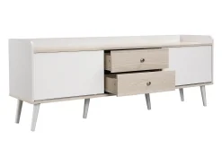 Hot Móvel de TV baixo com gavetas, Móvel de TV moderno com duas portas de correr, Cor branca e madeira Branco