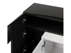 Móvel De Tv| Móvel de TV baixo com iluminação LED, cômoda com bastante espaço de armazenamento, e branco Preto