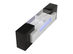 Móvel De Tv| Móvel de TV baixo com iluminação LED, cômoda com bastante espaço de armazenamento, e branco Preto