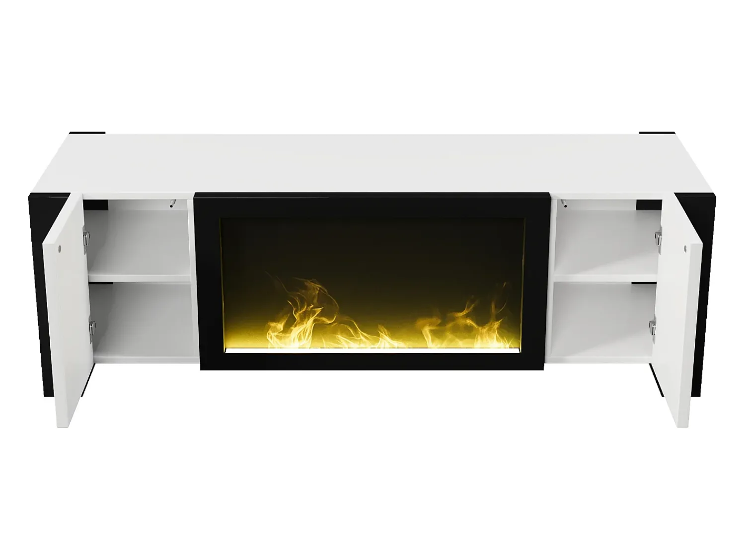 Móvel De Tv* Móvel de TV baixo com lareira elétrica, efeito chama, sem função de aquecimento, +Branco Preto
