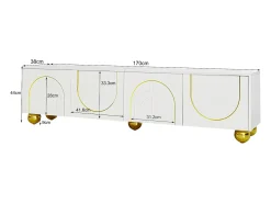 Móvel De Tv*Merax Móvel de TV baixo com portas texturizadas - 170 x 38 x 44 cm - com pés redondos dourados - aglomerado - Branco