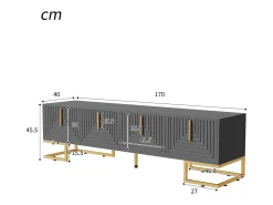 Outlet Móvel de TV baixo com porta estruturada, puxadores e pés dourados, cinza escuro + dourado Preto