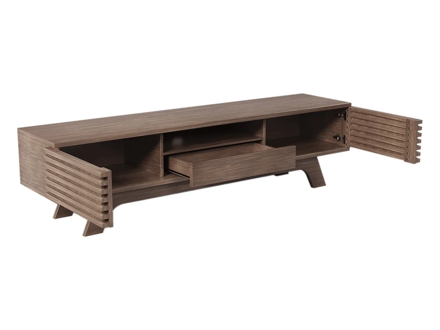Móvel De Tv* Móvel de TV baixo em estilo retrô com 2 portas e 1 gaveta, cor madeira, para sala de estar, 150 x 40 x 44,5 cm Natural escuro