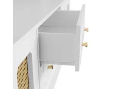 Móvel de TV baixo estilo retro com 6 compartimentos de armazenamento, puxadores dourados, porta de vime^ Móvel De Tv