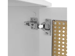 Móvel de TV baixo estilo retro com 6 compartimentos de armazenamento, puxadores dourados, porta de vime^ Móvel De Tv
