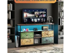 Móvel de TV baixo LE 108 x 30 x 77 cm, estrutura sólida em metal e madeira, móvel para TV, mesa para TV, multicolorido Multicor