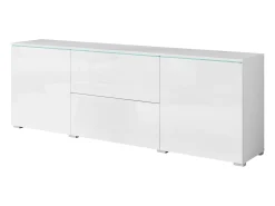 New Móvel de TV baixo moderno 180 cm – armário alto para TV com gavetas e prateleiras, corpo mate, frentes brilho Branco