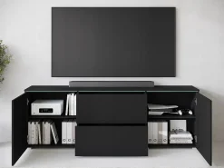 Móvel de TV baixo moderno 180 cm – armário alto para TV com gavetas e prateleiras, mate^ Móvel De Tv