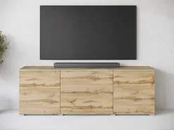 Móvel de TV baixo moderno 180 cm – armário alto para TV com gavetas e prateleiras, carvalho wotan mate^ Móvel De Tv