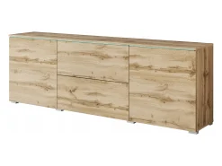 Móvel de TV baixo moderno 180 cm – armário alto para TV com gavetas e prateleiras, carvalho wotan mate^ Móvel De Tv